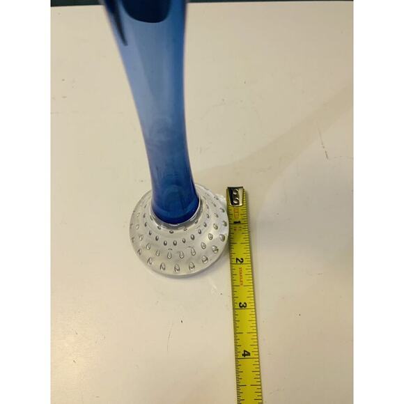 Vintage Cobalt Blue Aseda Glass 8 3/4” Bud Vase Controlled Bubble Base - Picture 11 of 15